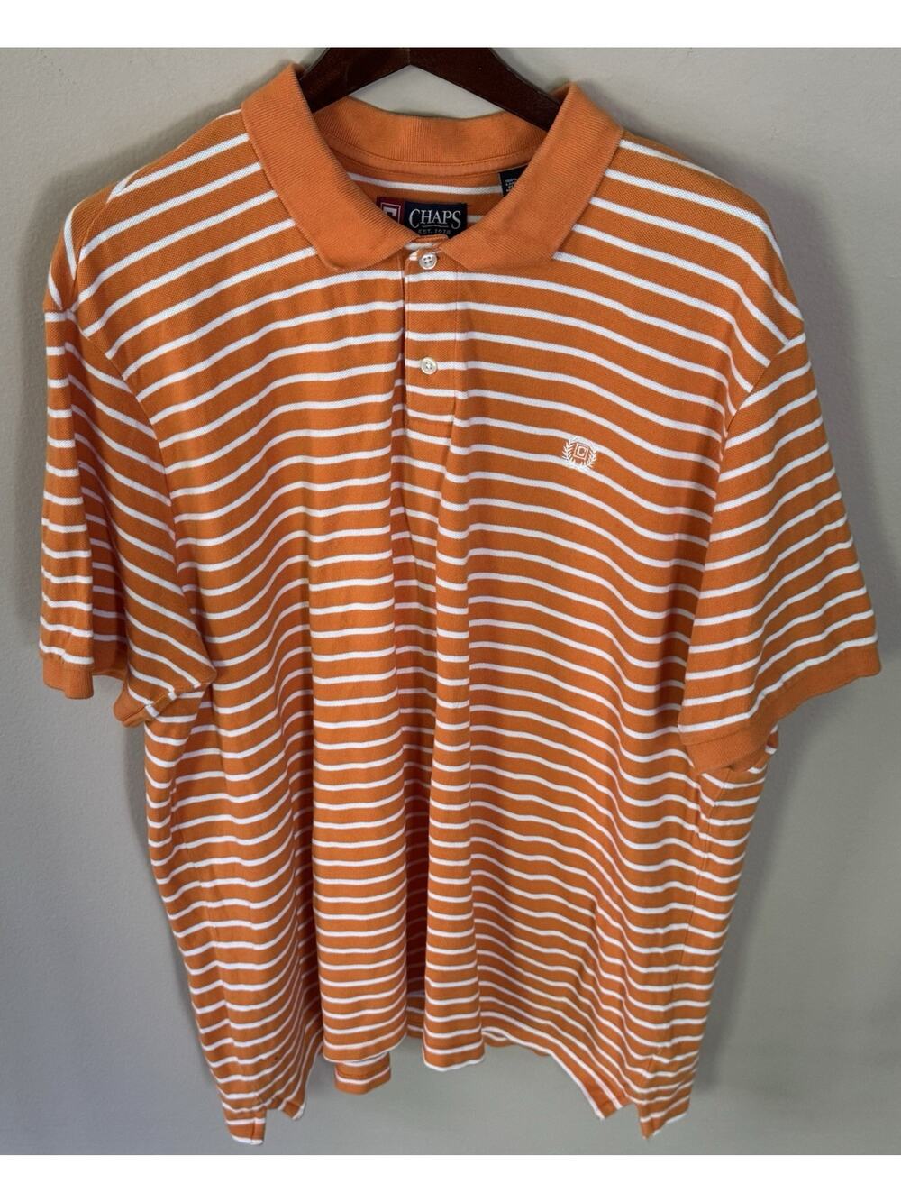 Chaps Polo Shirt Mens XXL Orange/White Stripe Short Sleeve